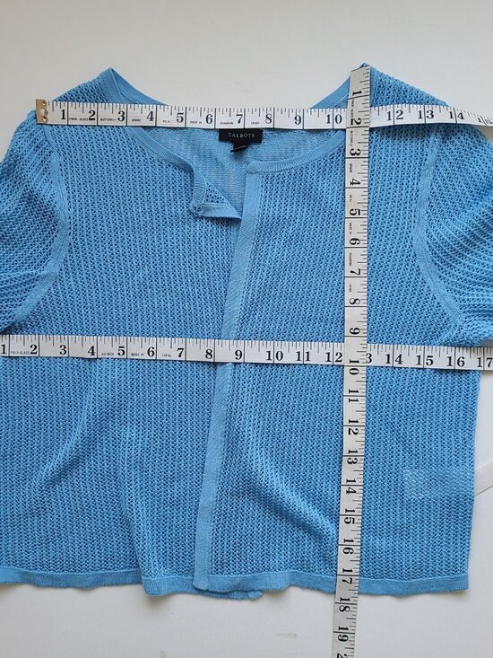 Talbots 1 Button Open Knit Cardigan S Lt Blue Cropped Mesh Pastel Y2K Soft Girl - Picture 7 of 9